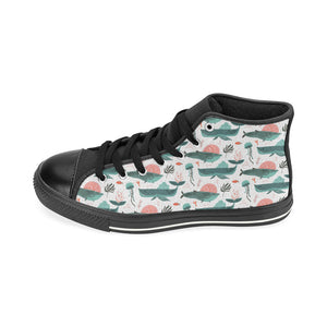 Whale Jelly Fish Pattern Women's High Top Canvas Shoes Black