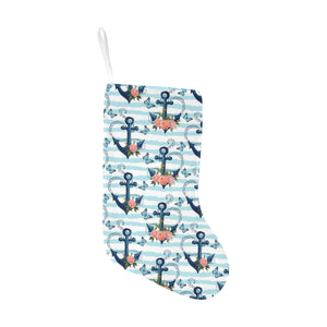 Anchor Flower Blue Stripe Pattern Christmas Stocking