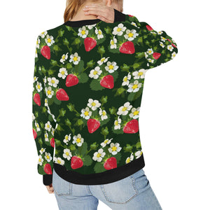 Strawberry Pattern Background Women's Crew Neck Sweatshirt