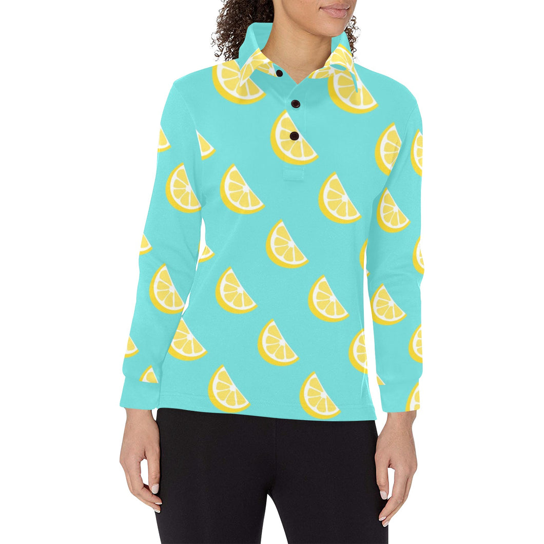 Lemon Theme Pattern Women's Long Sleeve Polo Shirt