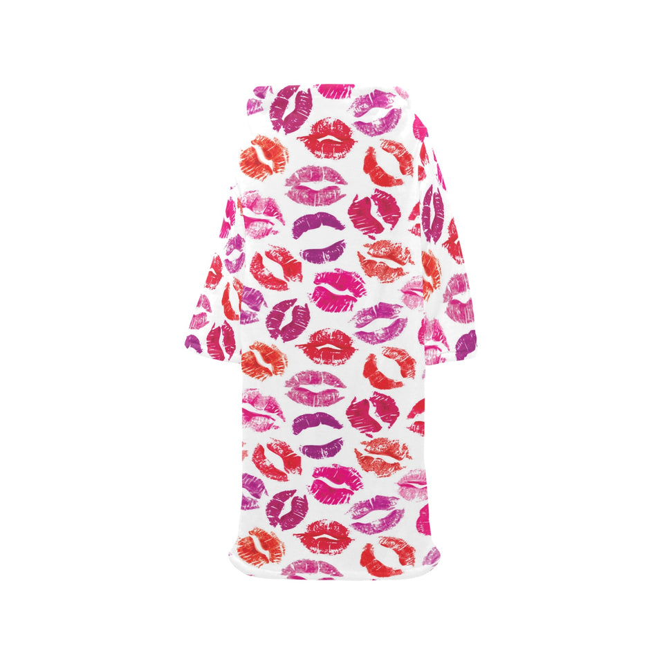 Lips Pattern Print Design 04 Blanket Robe with Sleeves