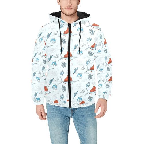 Swordfish Pattern Print Design 03 Men's Padded Hooded Jacket(ModelH42)