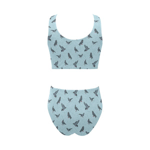 Pigeon Pattern Print Design 02 Chest Bowknot High Waisted Bikini Swimsuit