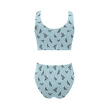 Pigeon Pattern Print Design 02 Chest Bowknot High Waisted Bikini Swimsuit