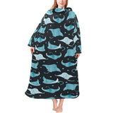 Stingray Pattern Print Design 04 Blanket Robe with Sleeves