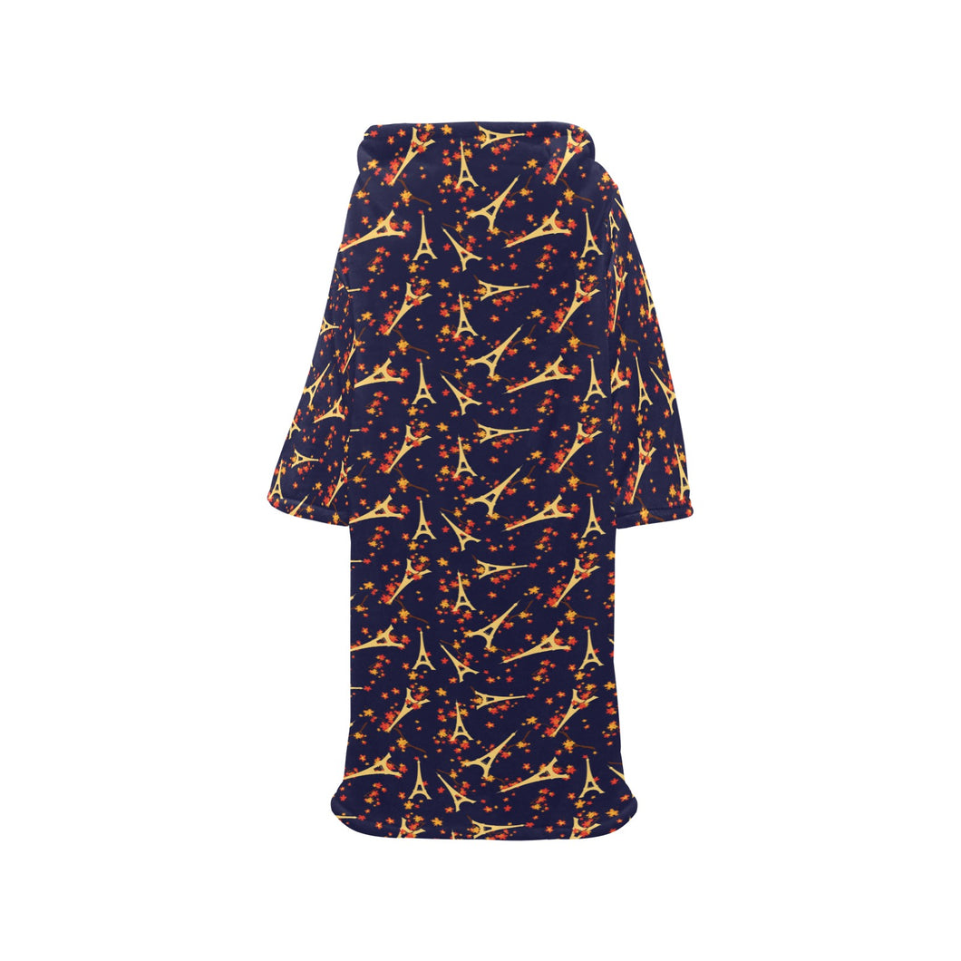 Eiffel Tower Pattern Print Design 02 Blanket Robe with Sleeves