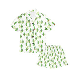 Green Peas Pattern Print Design 04 Kids' Boys' Girls' V-Neck Short Pajama Set