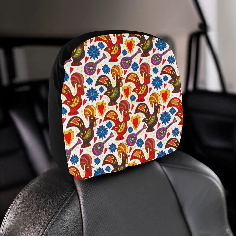 Colorful Rooster Chicken Guitar Pattern Car Headrest Cover