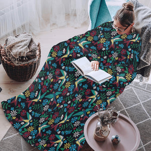 Swallow Pattern Print Design 04 Blanket Robe with Sleeves