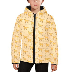 Golden Retriever Pattern Print Design 04 Kids' Boys' Girls' Padded Hooded Jacket