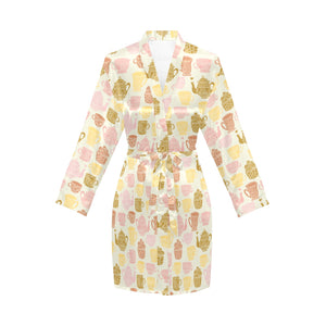 Tea pots Pattern Print Design 02 Women's Long Sleeve Belted Night Robe