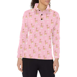 Giraffe Pattern Print Design 01 Women's Long Sleeve Polo Shirt