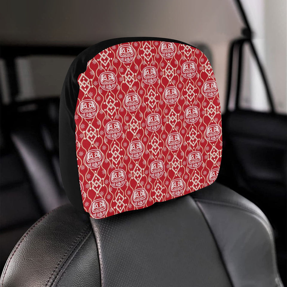 Daruma Red Pattern Car Headrest Cover