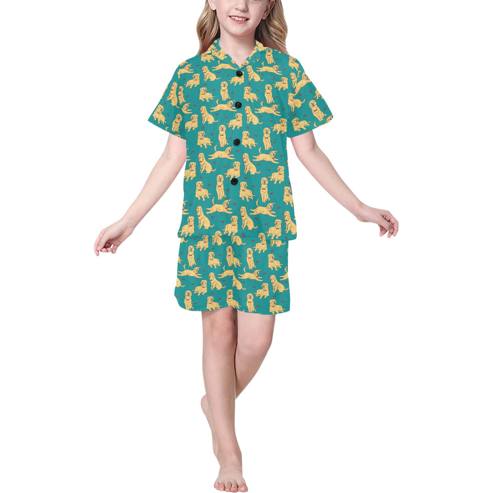 Golden Retriever Pattern Print Design 05 Kids' Boys' Girls' V-Neck Short Pajama Set