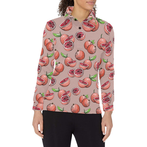 Grapefruit Pattern Background Women's Long Sleeve Polo Shirt