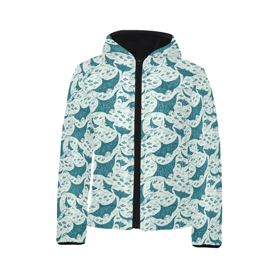 Stingray Pattern Print Design 01 Kids' Boys' Girls' Padded Hooded Jacket