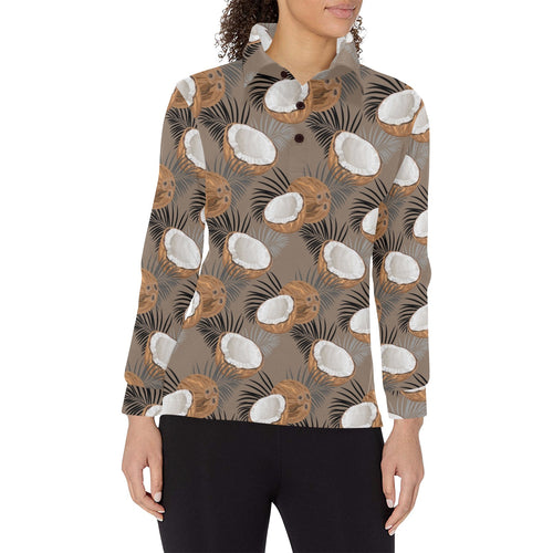 Coconut Pattern Print Design 02 Women's Long Sleeve Polo Shirt