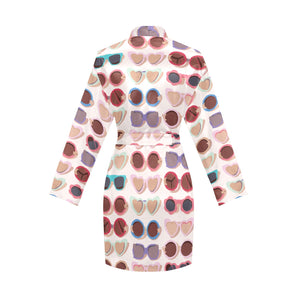 Sun Glasses Pattern Print Design 04 Women's Long Sleeve Belted Night Robe