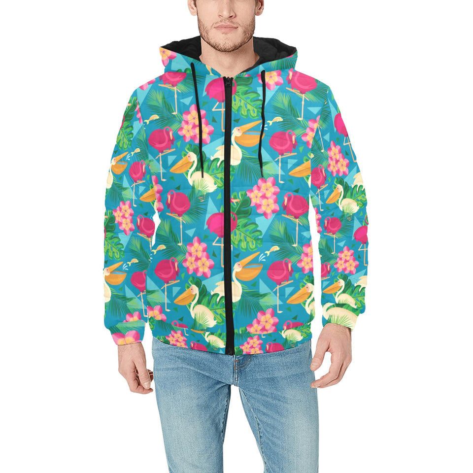 Pelican Pattern Print Design 03 Men's Padded Hooded Jacket(ModelH42)