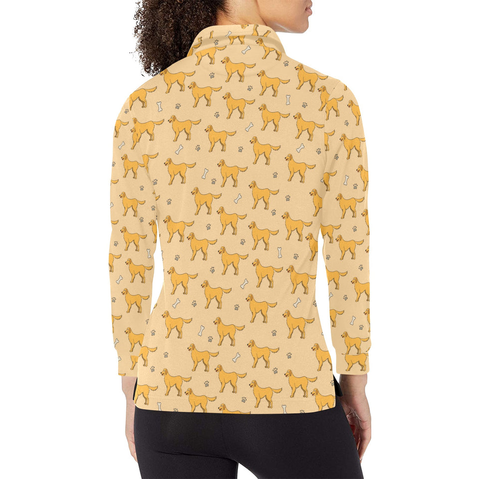 Golden Retriever Pattern Print Design 04 Women's Long Sleeve Polo Shirt