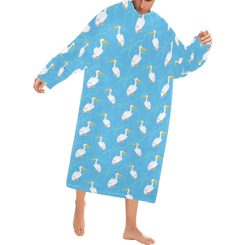 Pelican Pattern Print Design 02 Blanket Robe with Sleeves