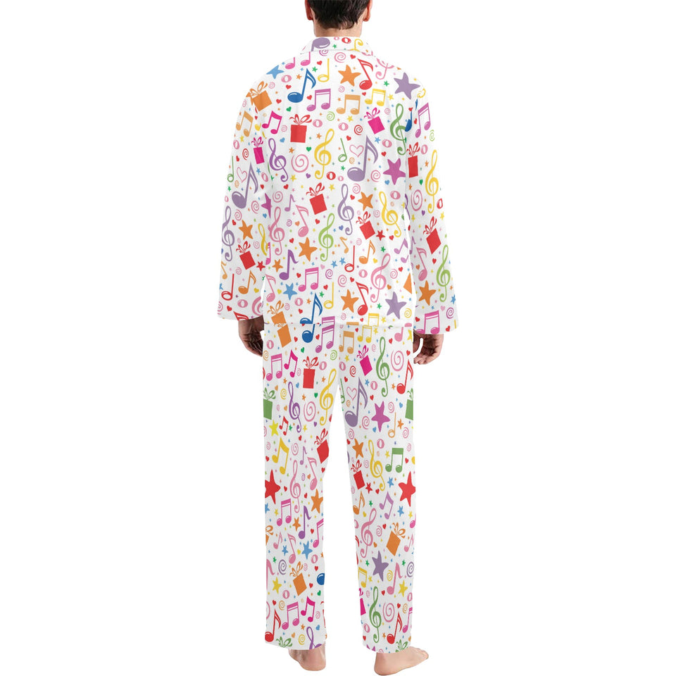 Music Notes Pattern Print Design 04 Men's Long Pajama Set