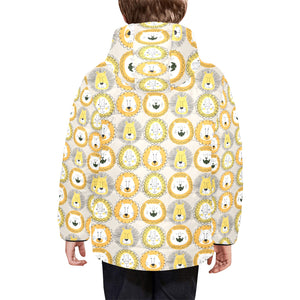 Lion Pattern Print Design 04 Kids' Boys' Girls' Padded Hooded Jacket