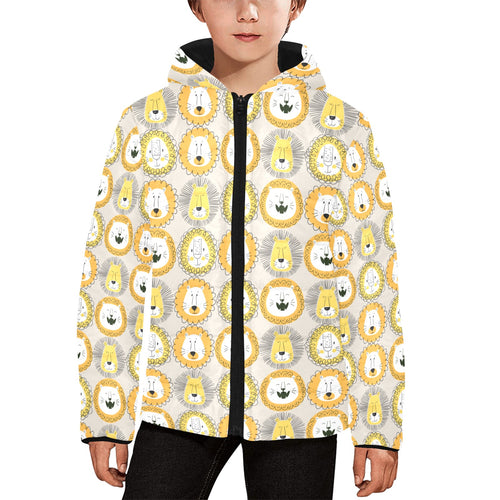 Lion Pattern Print Design 04 Kids' Boys' Girls' Padded Hooded Jacket