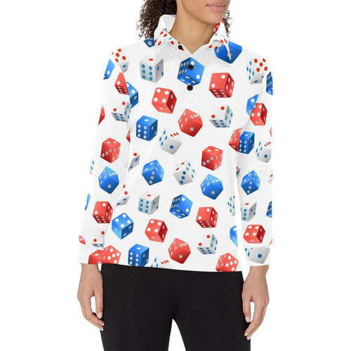 Dice Pattern Print Design 01 Women's Long Sleeve Polo Shirt