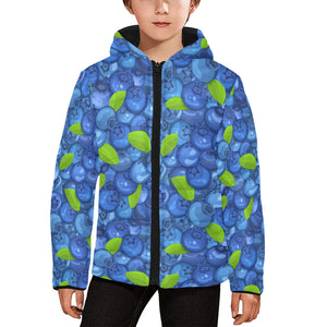 Blueberry Pattern Background Kids' Boys' Girls' Padded Hooded Jacket