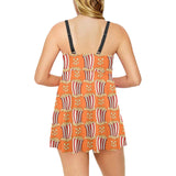 Popcorn Pattern Print Design 05 Chest Sexy Pleated Two Piece Swim Dress