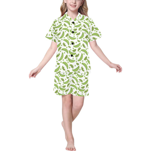 Green Peas Pattern Print Design 02 Kids' Boys' Girls' V-Neck Short Pajama Set