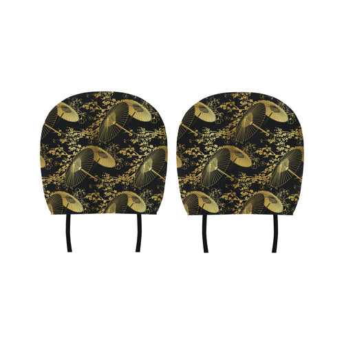 Gold Fan Flower Japanese Pattern Car Headrest Cover