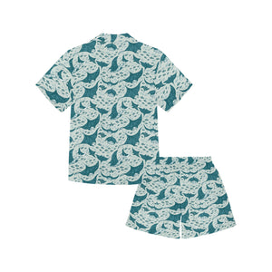 Stingray Pattern Print Design 01 Kids' Boys' Girls' V-Neck Short Pajama Set