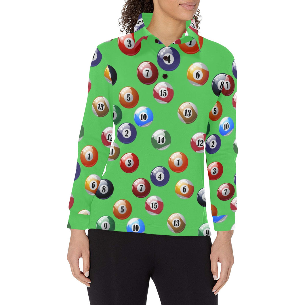 Billiard Ball Pattern Print Design 02 Women's Long Sleeve Polo Shirt