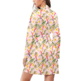 Hummingbird Pattern Print Design 03 Women's Long Sleeve Belted Night Robe