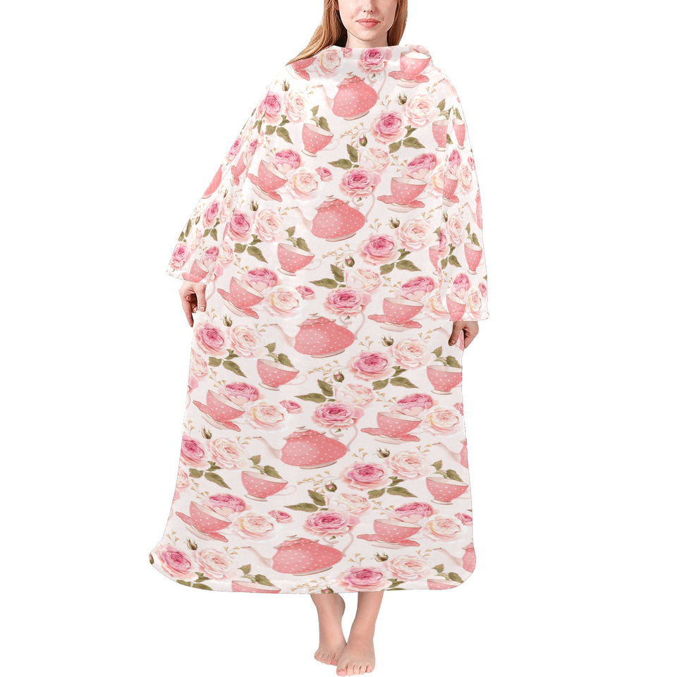 Tea pots Pattern Print Design 04 Blanket Robe with Sleeves