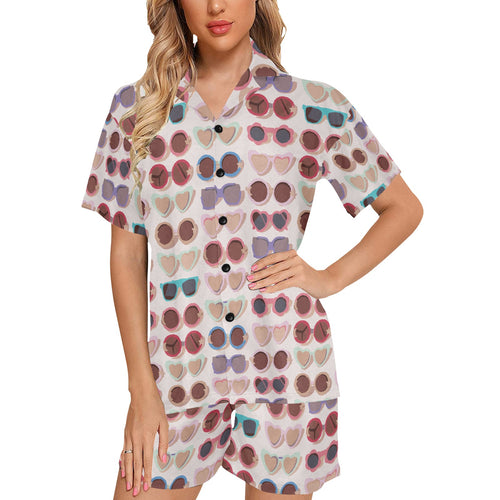 Sun Glasses Pattern Print Design 04 Women's V-Neck Short Pajama Set