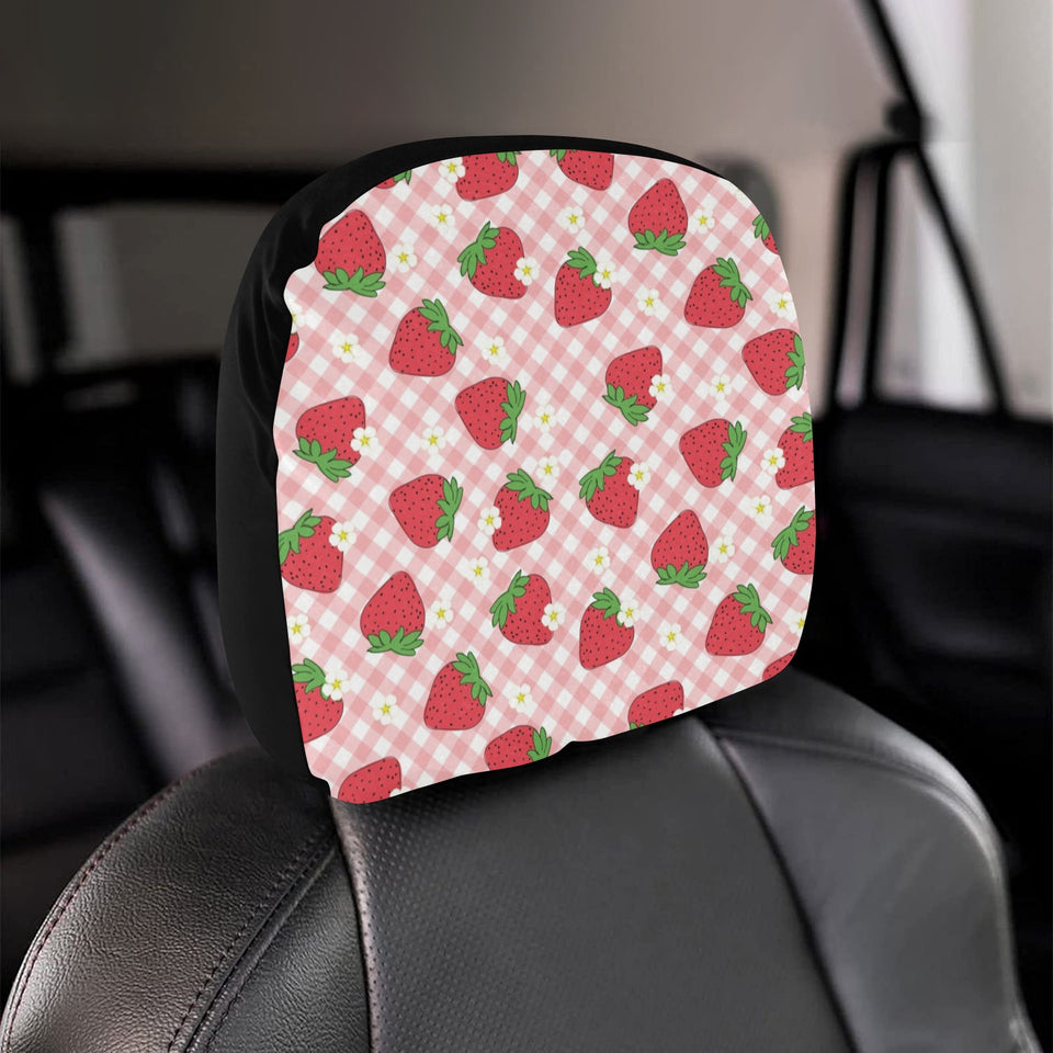 Strawberry Pattern Stripe Background Car Headrest Cover