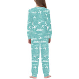 Airplane Cloud Pattern Green Background Kids' Boys' Girls' All Over Print Pajama Set