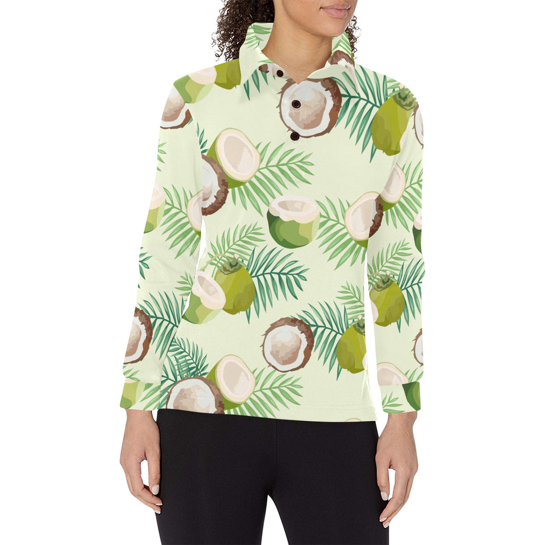 Coconut Pattern Print Design 03 Women's Long Sleeve Polo Shirt