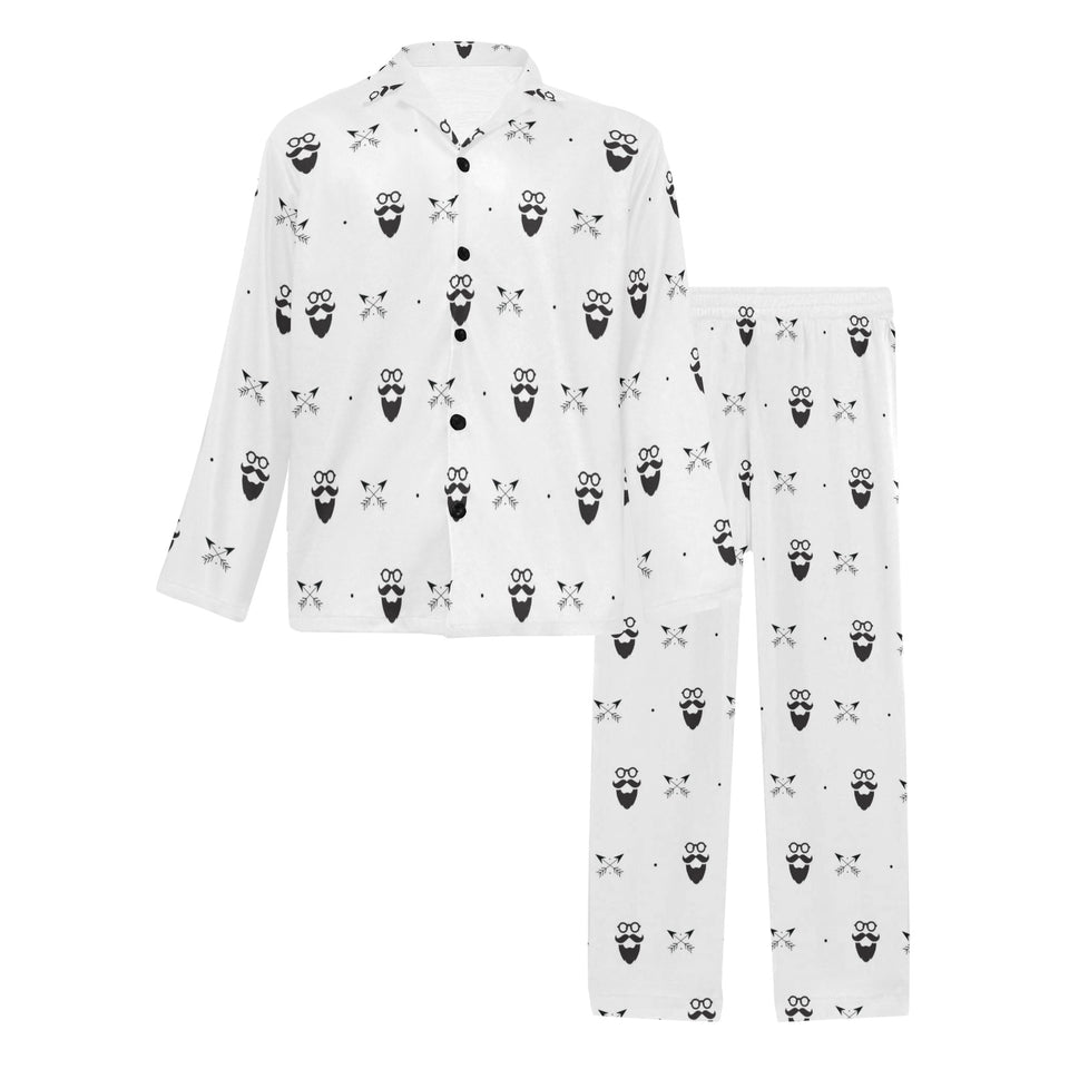 Mustache Beard Pattern Print Design 01 Men's Long Pajama Set