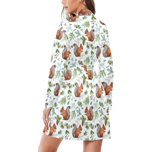 Squirrel Pattern Print Design 02 Women's Long Sleeve Belted Night Robe