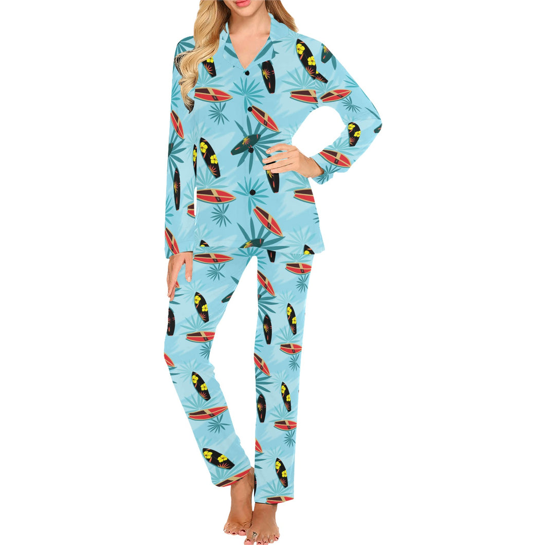 Surfboard Pattern Print Design 03 Women's Long Pajama Set