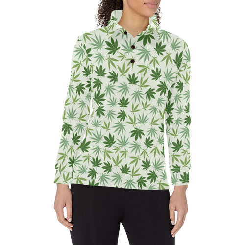 Canabis Marijuana Weed Pattern Print Design 02 Women's Long Sleeve Polo Shirt