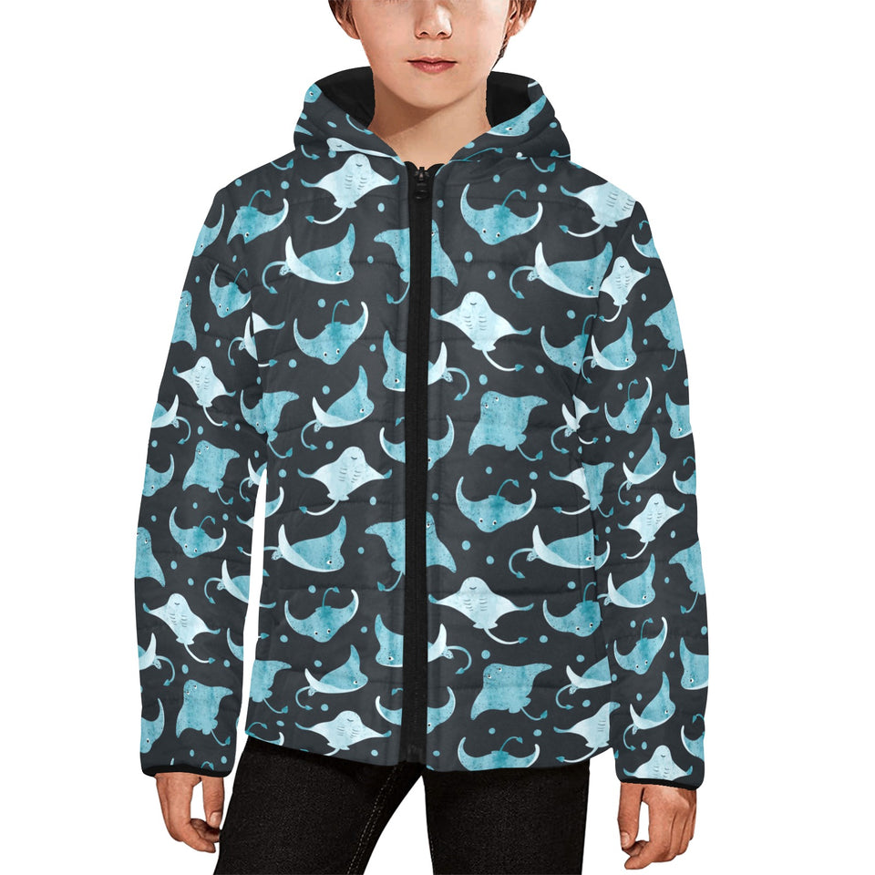 Stingray Pattern Print Design 04 Kids' Boys' Girls' Padded Hooded Jacket