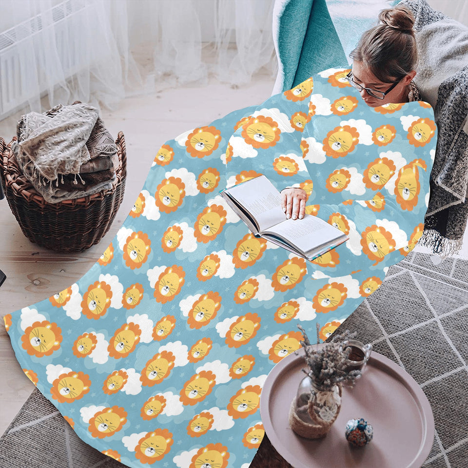 Lion Pattern Print Design 05 Blanket Robe with Sleeves