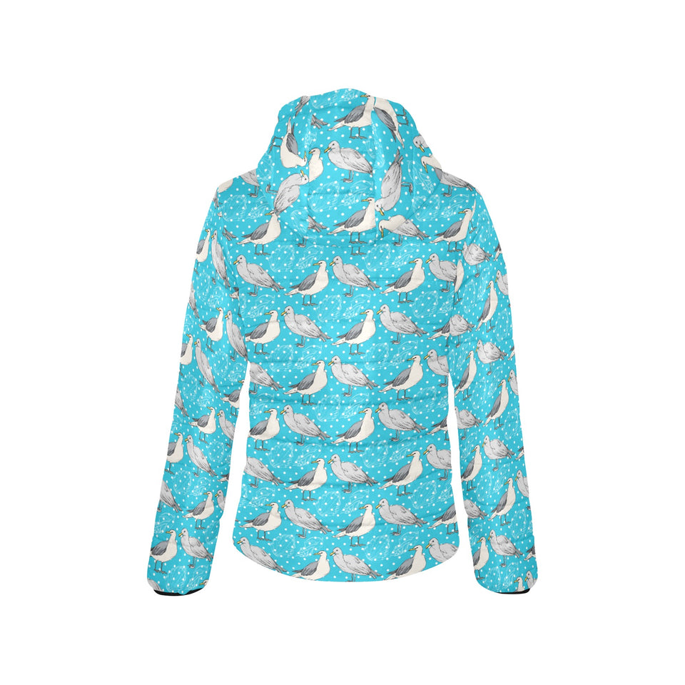 Seagull Pattern Print Design 02 Women's Padded Hooded Jacket