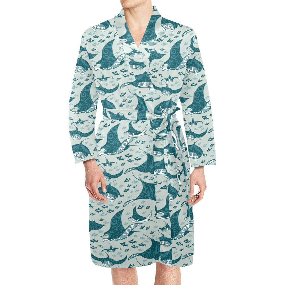 Stingray Pattern Print Design 01 Men's Long Sleeve Belted Night Robe