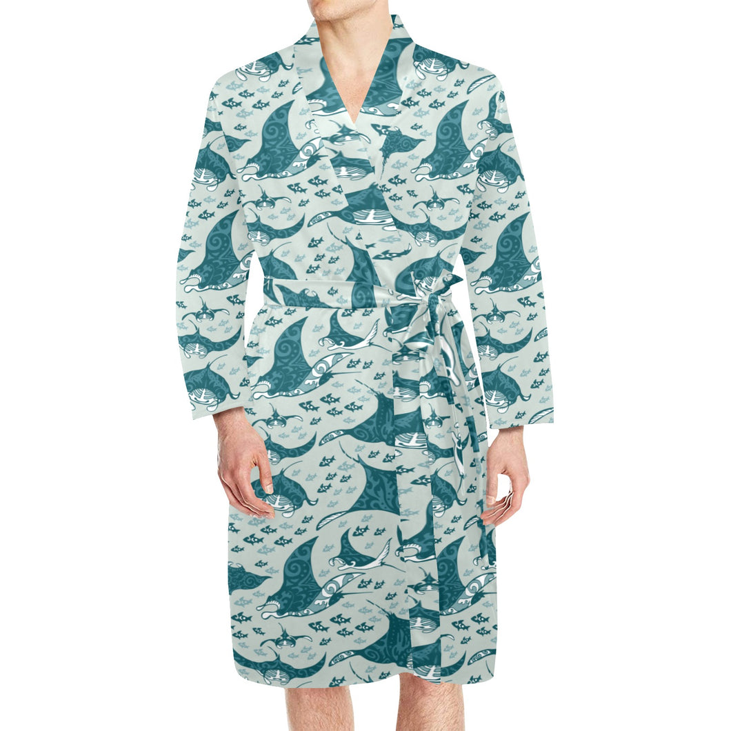 Stingray Pattern Print Design 01 Men's Long Sleeve Belted Night Robe